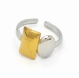 Anillo de acero quirurgico bicolor circulo y rectangular